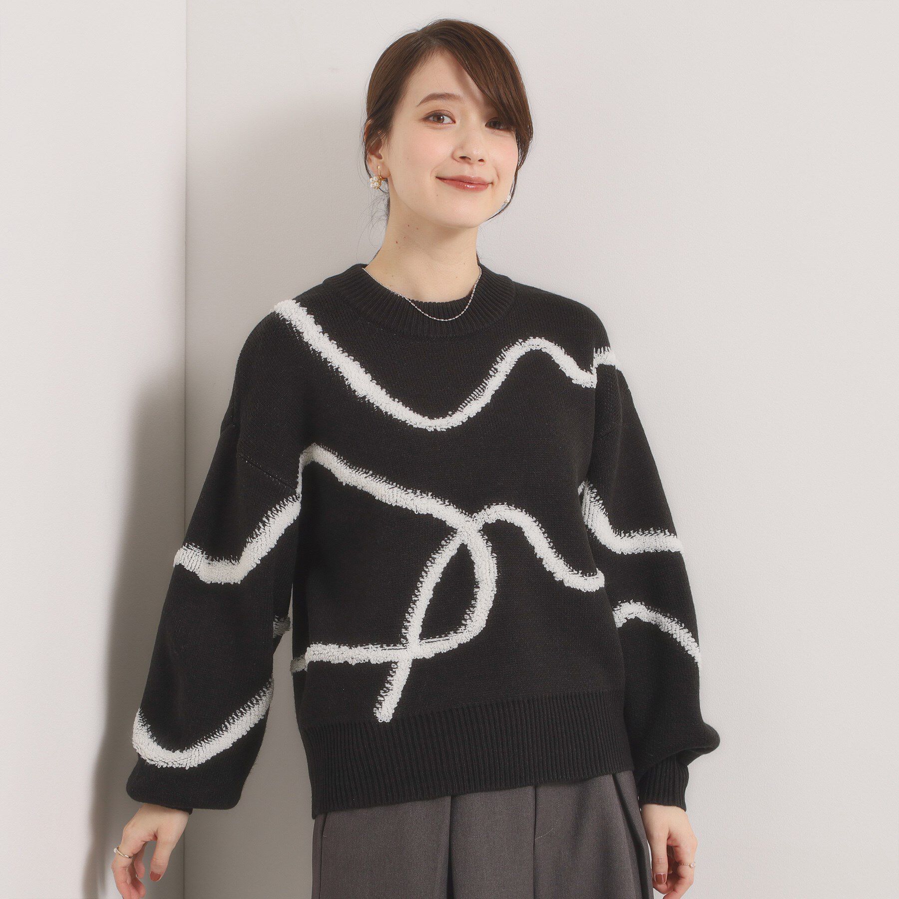 ITS&rsquo;DEMO「【手洗い可】ニュアンス柄ニット」|ニット・セーター|ブラック(019)