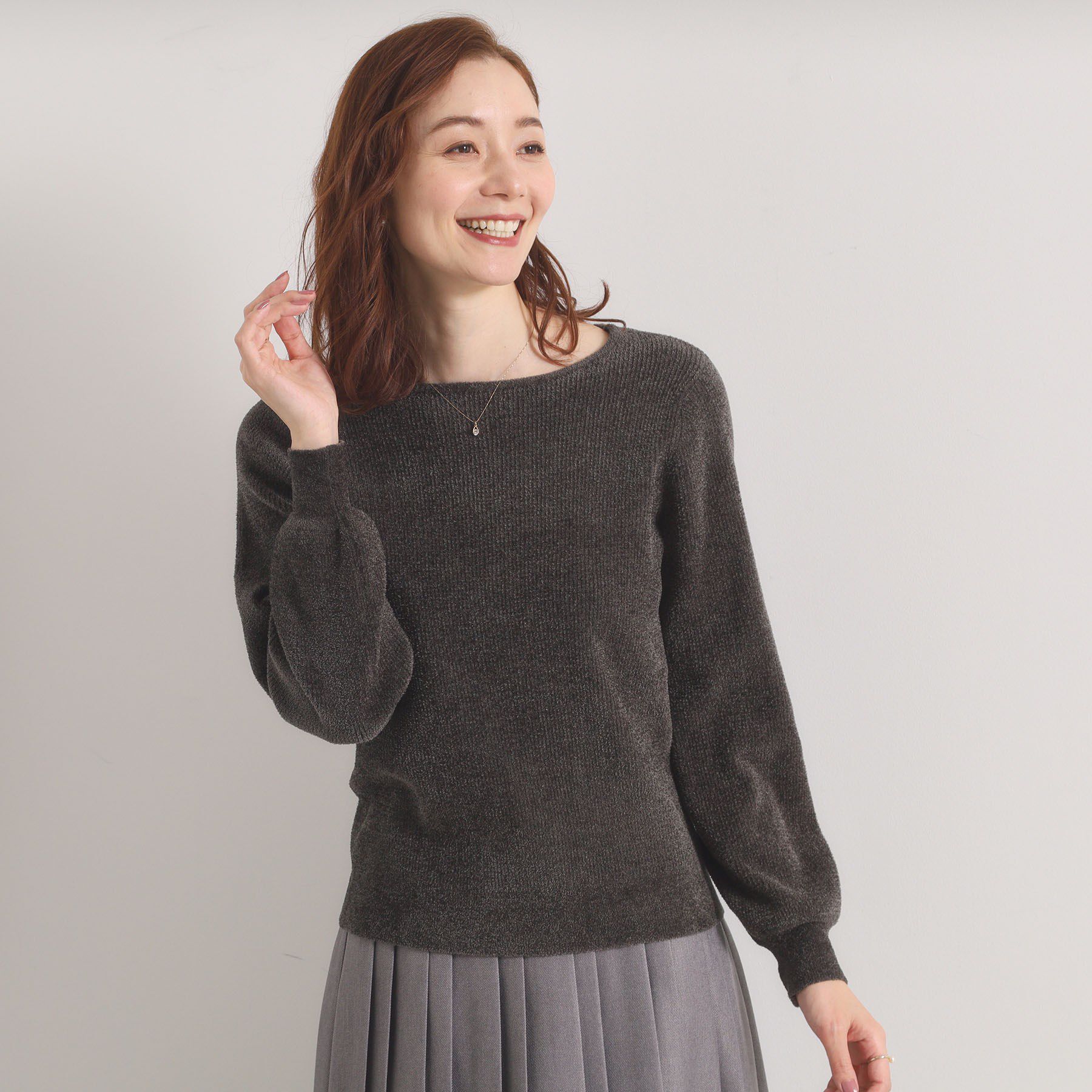 ITS&rsquo;DEMO「【毛玉防止／洗濯機OK】ボートネックモールニット」|ニット・セーター|チャコールグレー(0