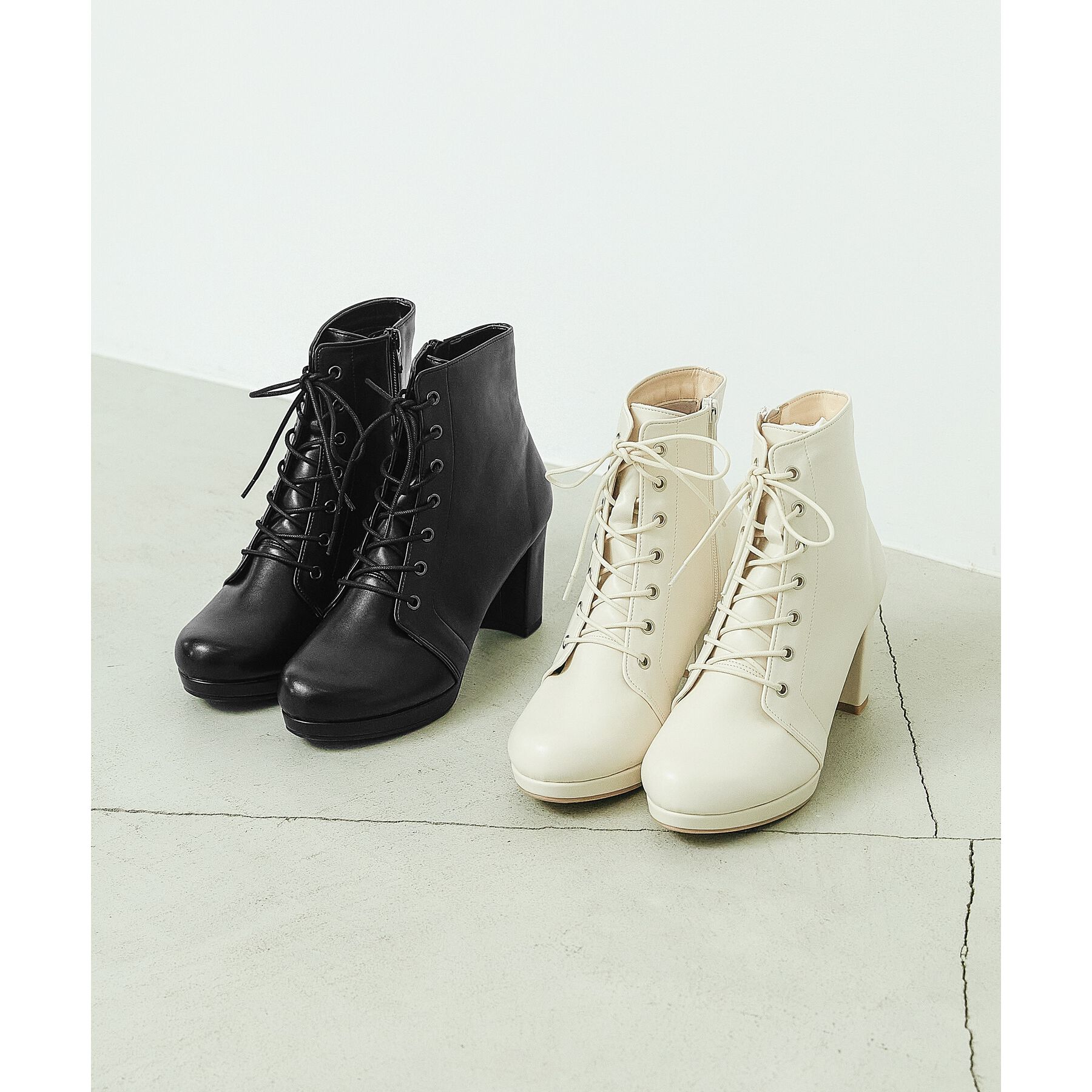 ESPERANZA「アーモンドトゥレースアップ厚底ショートブーツ」|ショートブーツ|