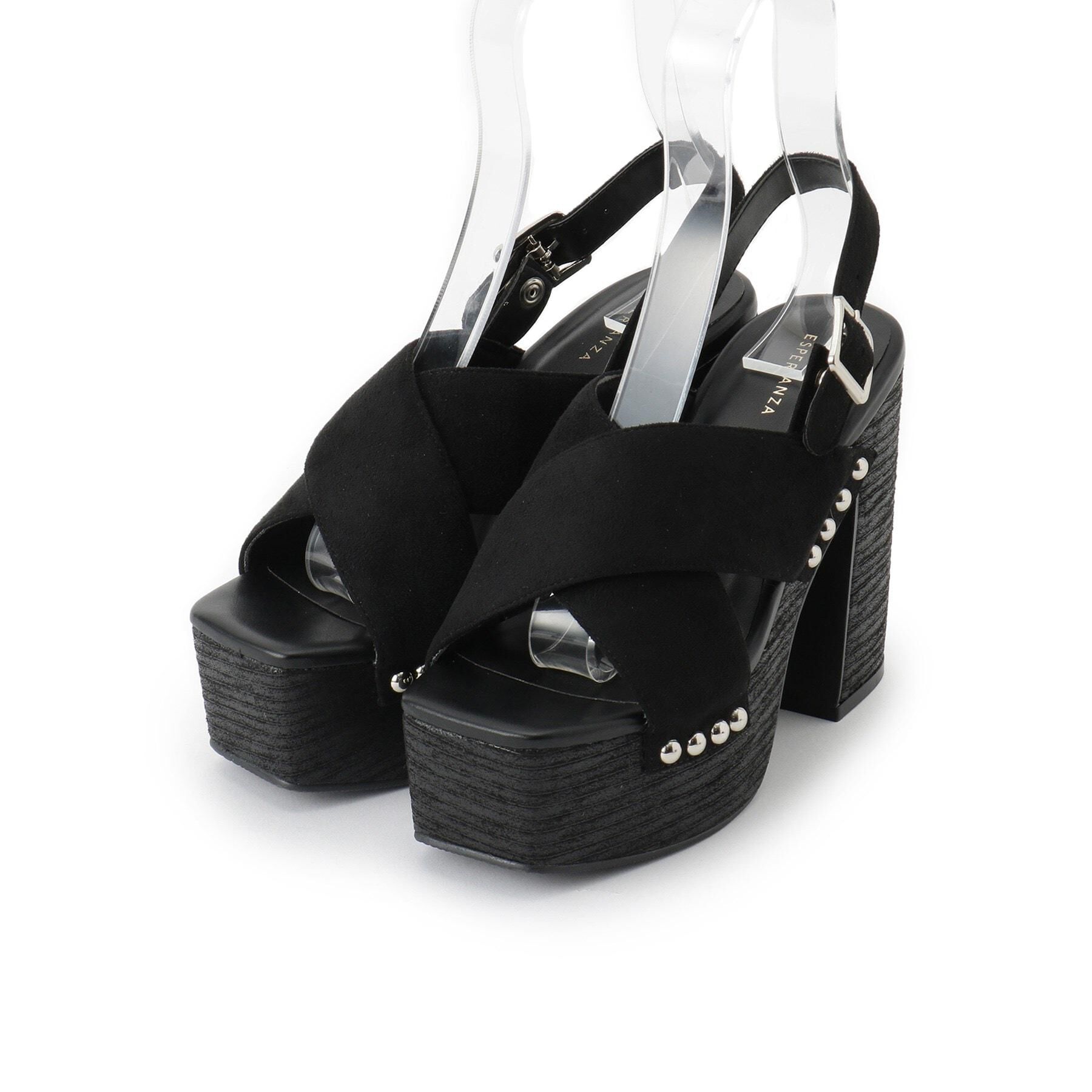 ESPERANZA「【ラク盛り／サンダル】リピーター続出／脚長美脚 クロススタッズサンダル」|サンダル|