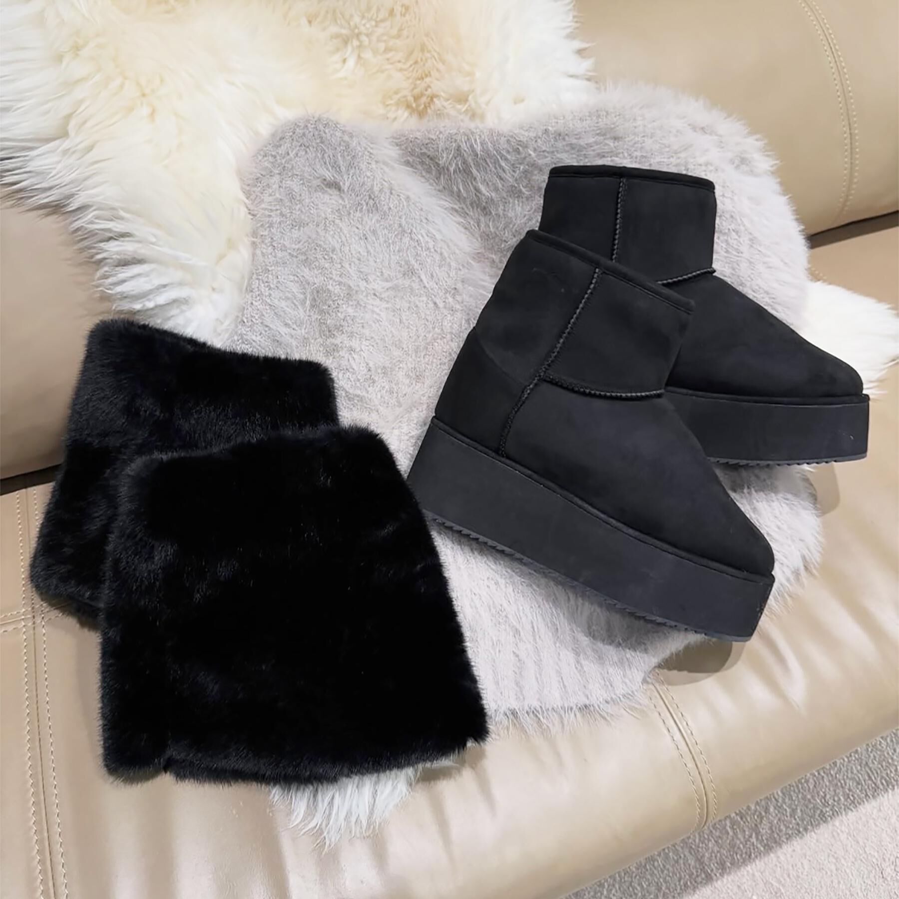 ESPERANZA「【EC先行販売】フェイクファー付き2WAYムートン調ブーツ」|ショートブーツ|