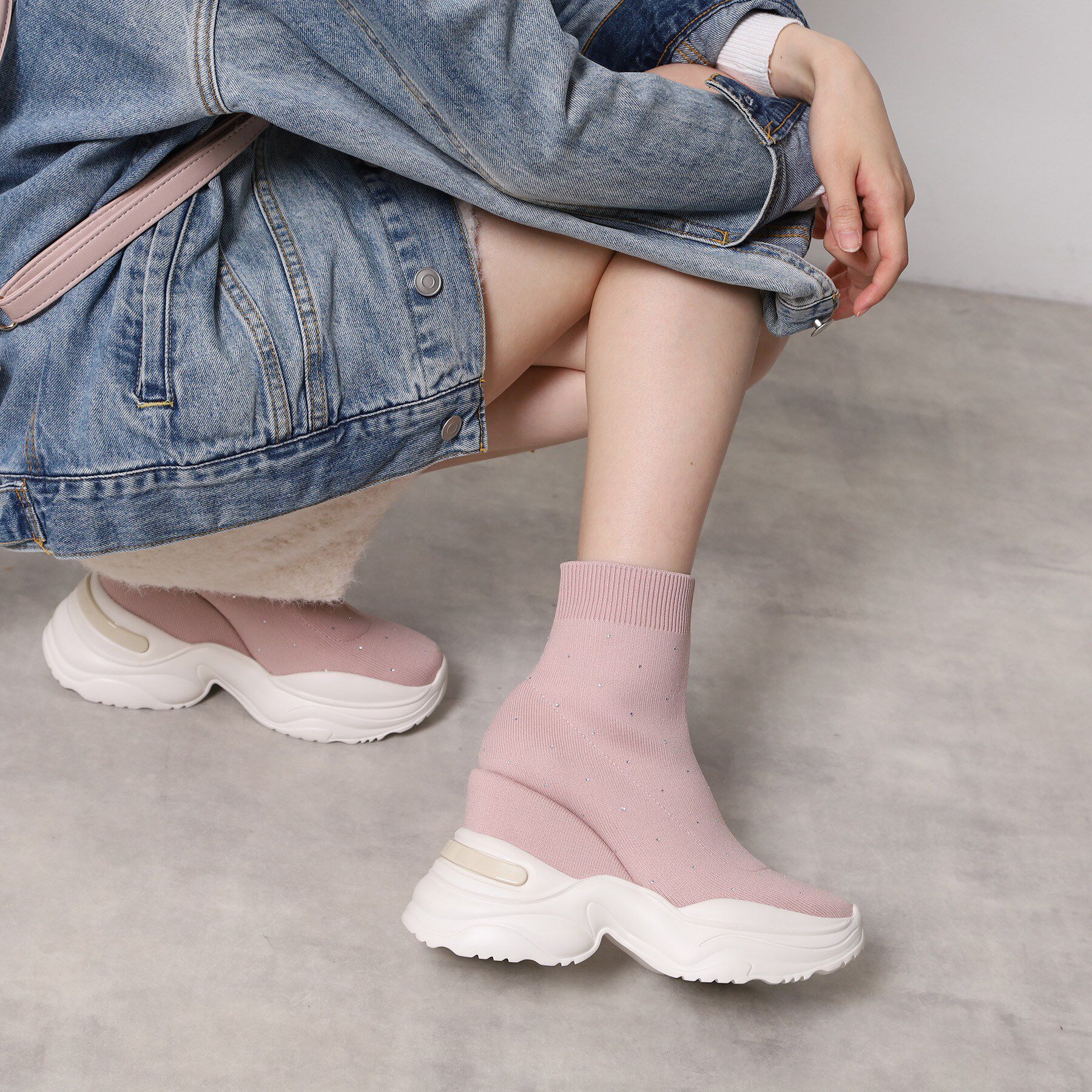 ESPERANZA「【EC先行販売】スニーカーソールラインストーンニットブーツ」|ショートブーツ|