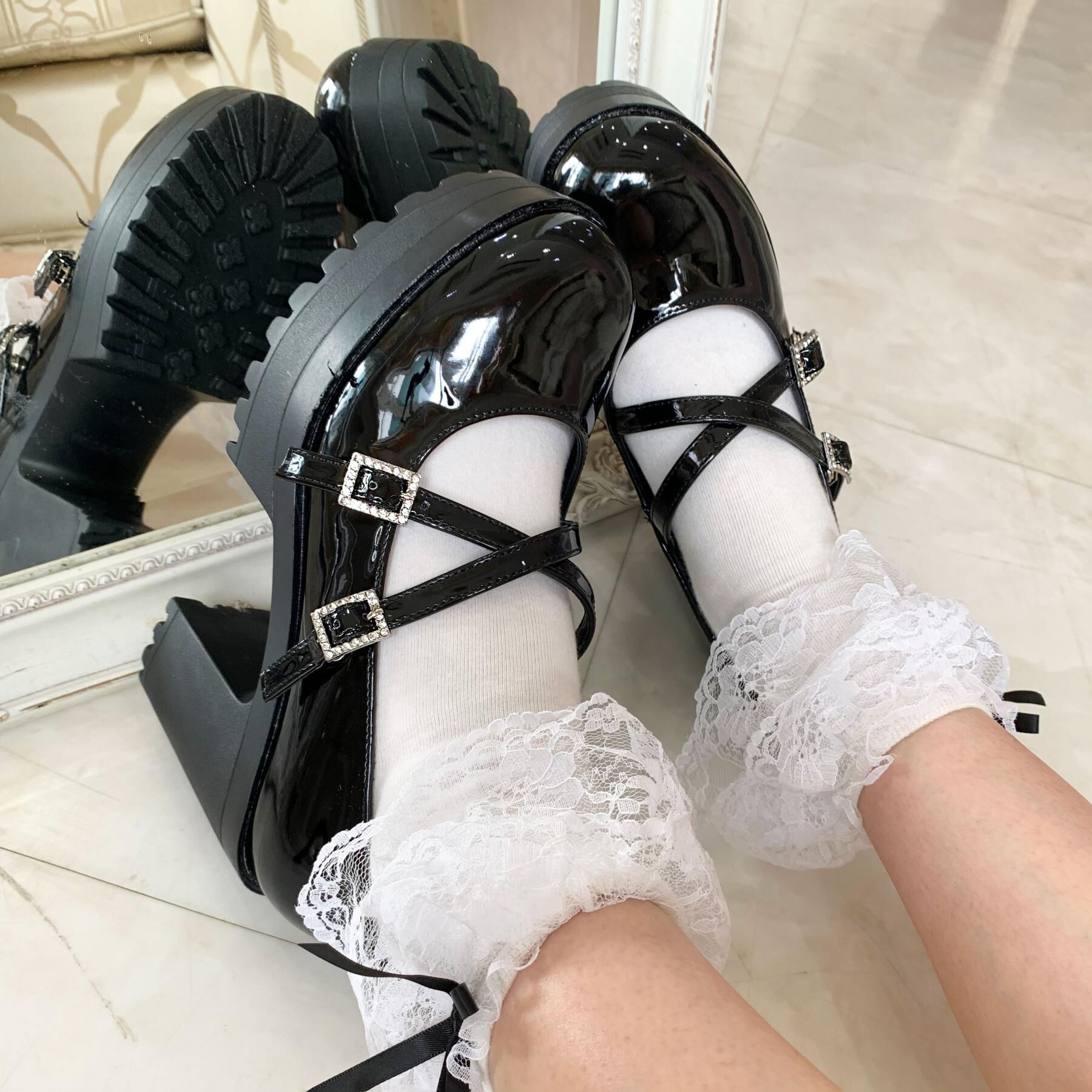 csT&P「厚底キラキラダブルストラップパンプス」|パンプス|