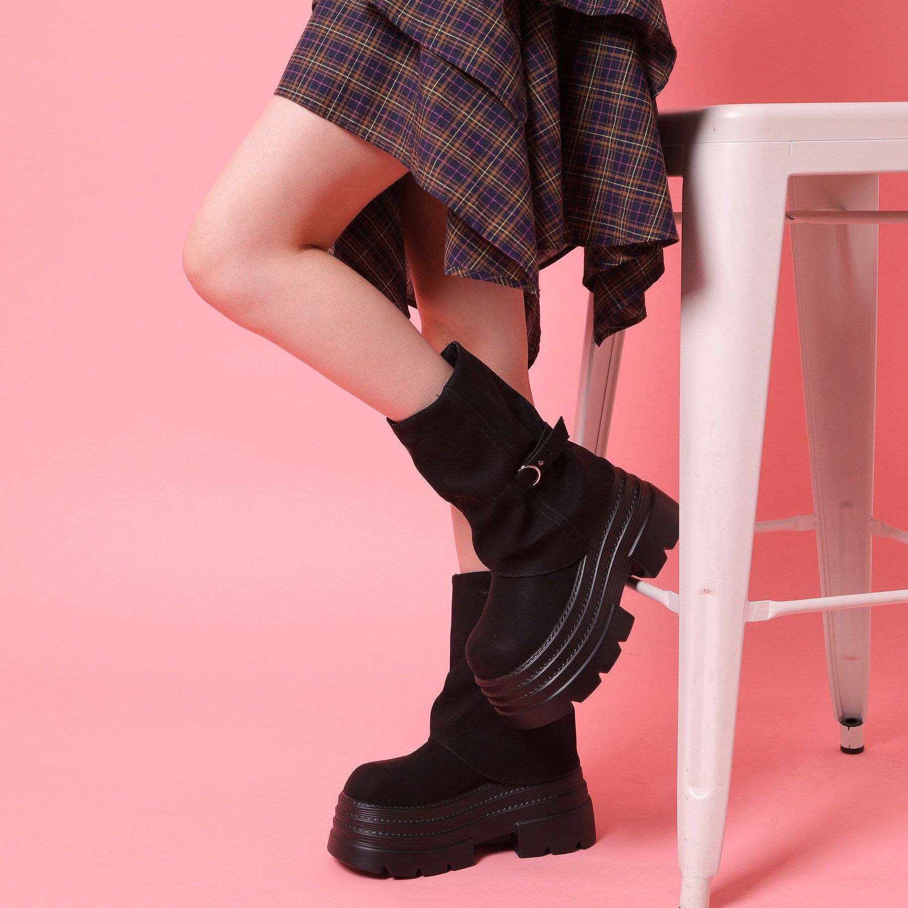 csT&P「厚底カバーブーツ」|ショートブーツ|ブラック(019)