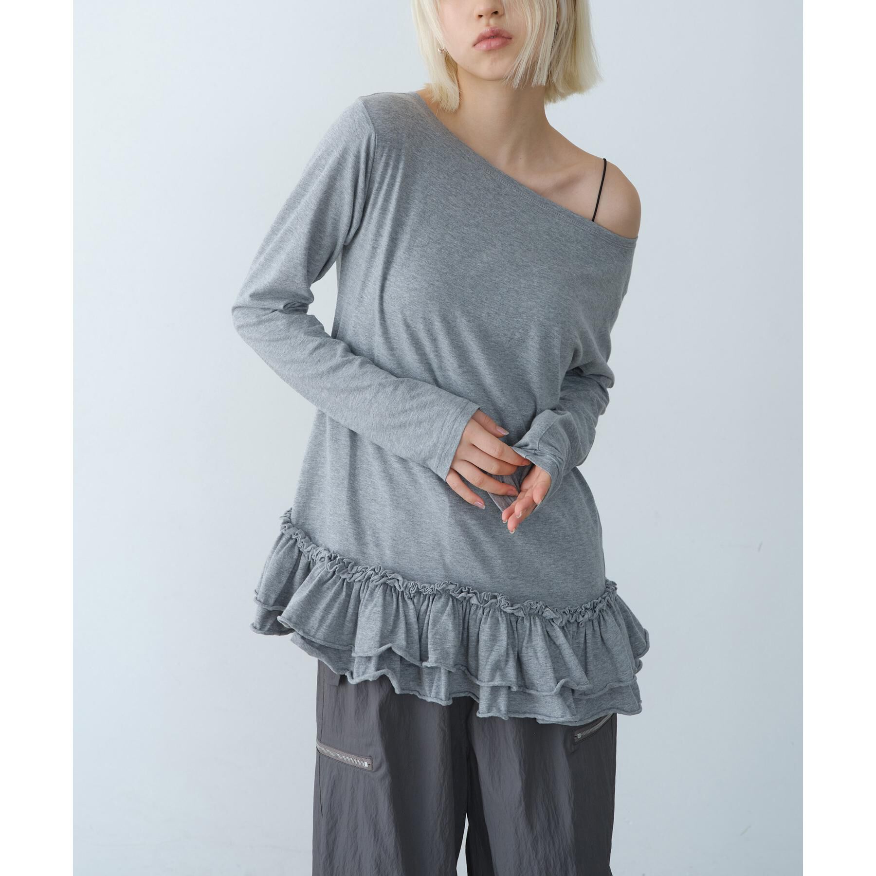 CODE A「easy ruffled tee」|Tシャツ・カットソー|グレー(012)