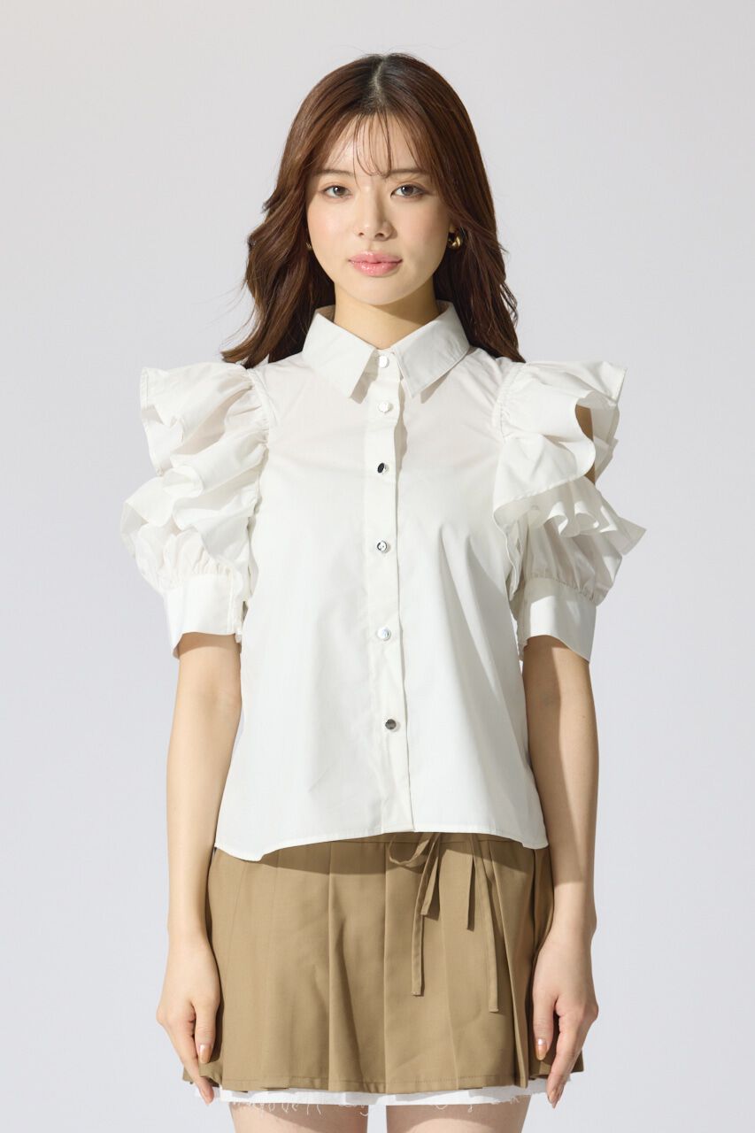 rienda「フリルスリーブデザインシャツトップス」|シャツ・ブラウス|