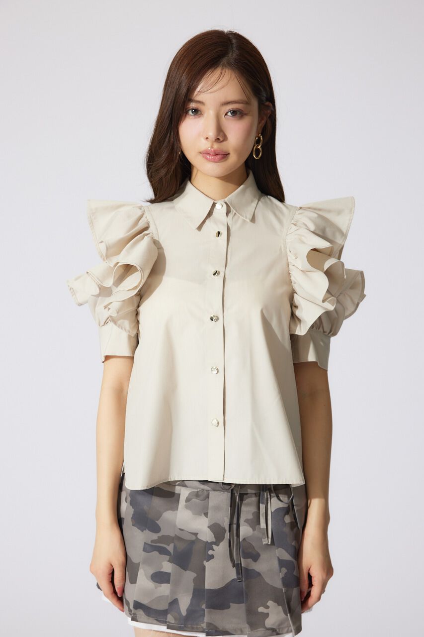 rienda「フリルスリーブデザインシャツトップス」|シャツ・ブラウス|