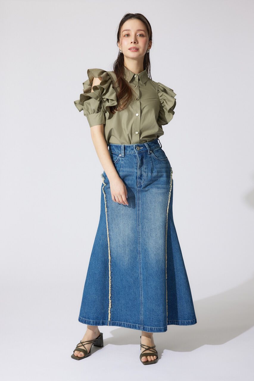 rienda「フリルスリーブデザインシャツトップス」|シャツ・ブラウス|