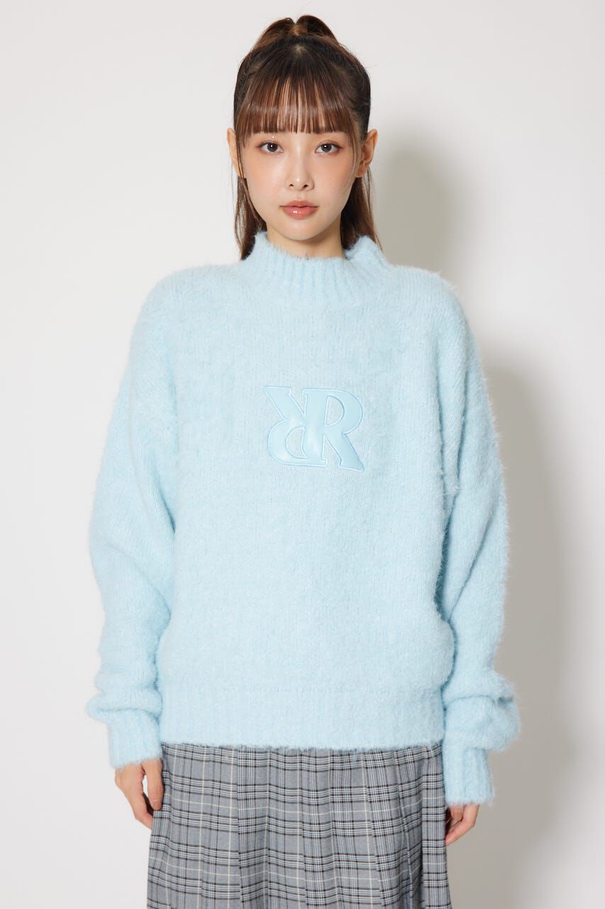 rienda「フェイクレザーロゴシャギーニットトップス」|ニット・セーター|