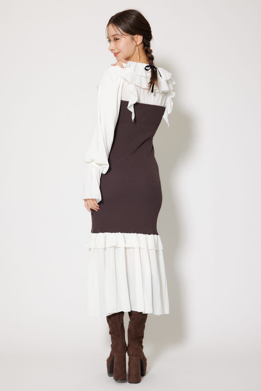 rienda「ダブルフリルコンビニットワンピース」|ワンピース|