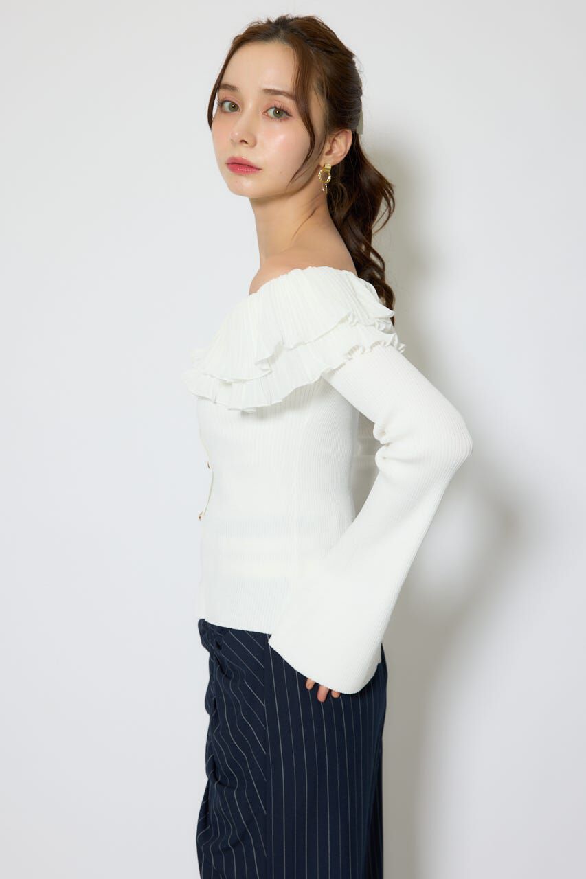 rienda「プリーツレースオフショルニットトップス」|ニット・セーター|