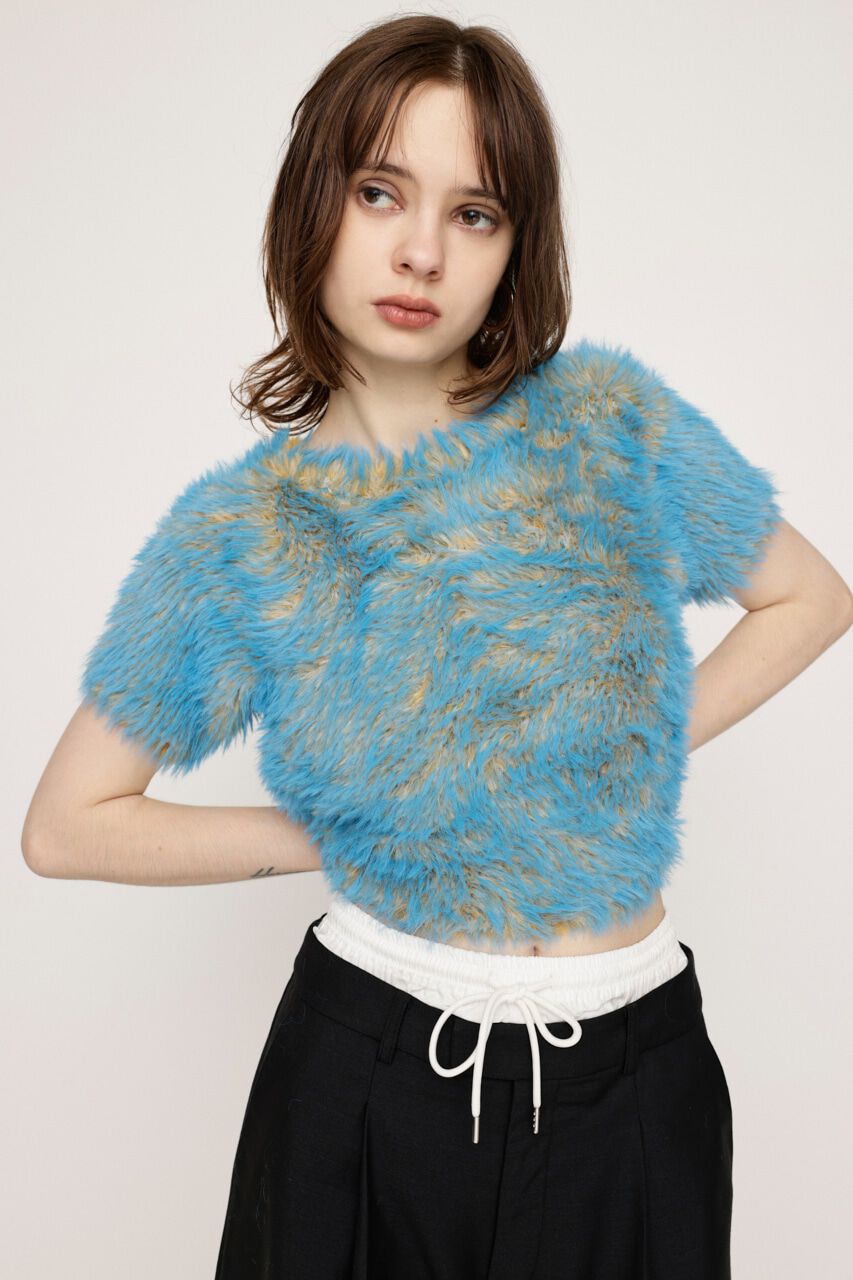 SLY「MIX SHAGGY TINY Tシャツ」|ニット・セーター|M/BLU7