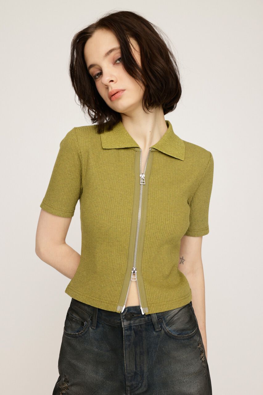 SLY「FRONT ZIP CUT RIB トップス」|Tシャツ・カットソー|