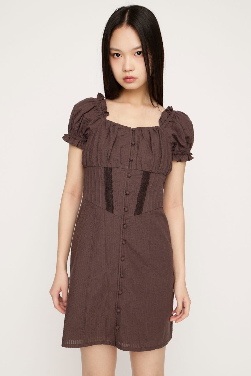 SLY「GATHER RIBBON ショートワンピース」|ワンピース|BRN