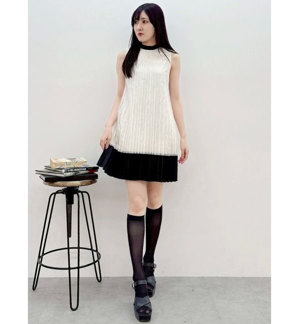 MERCURYDUO「バイカラーレースプリーツミニワンピース」|ワンピース|