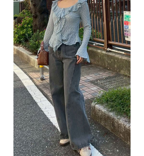 LAGUNAMOON「パッチポケットセミワイドデニムパンツ」|デニム|