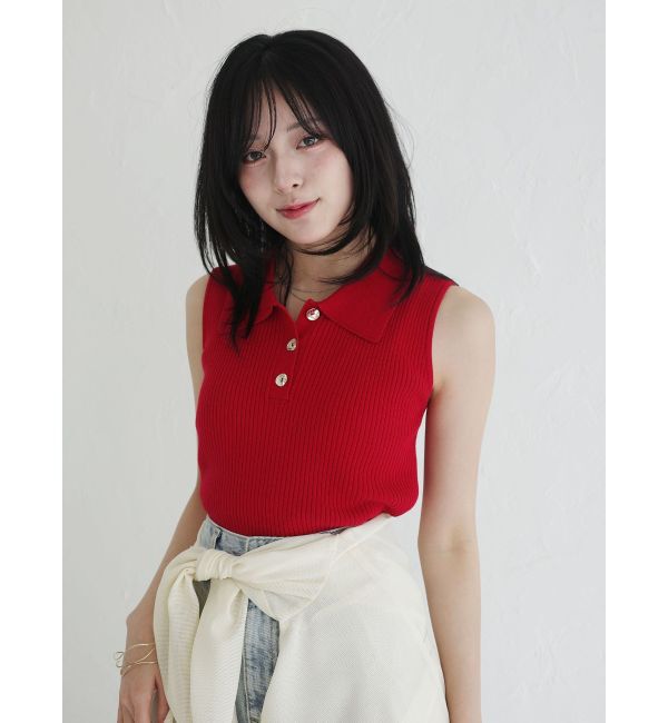 LAGUNAMOON「シャツカラーノースリニットプルオーバー」|ニット・セーター|