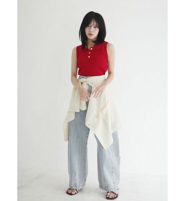 LAGUNAMOON「シャツカラーノースリニットプルオーバー」|ニット・セーター|