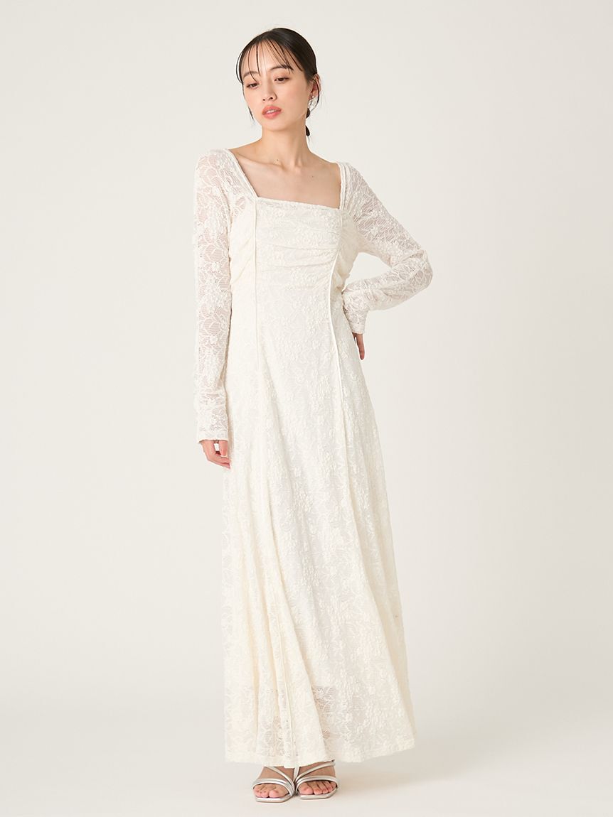 FRAY I.D「スクエアネックストレッチレースワンピース」|ワンピース|