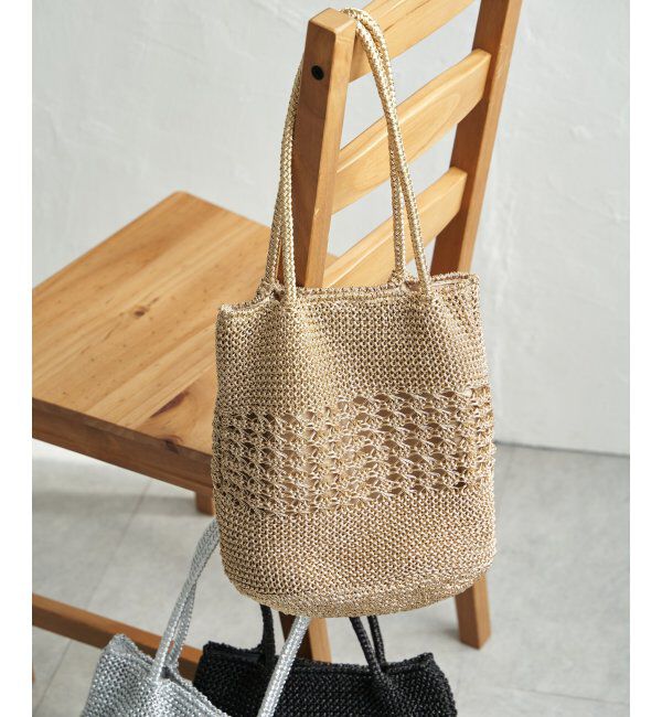 ikka「雑材ラメメッシュトートバッグ」|その他|ゴールド