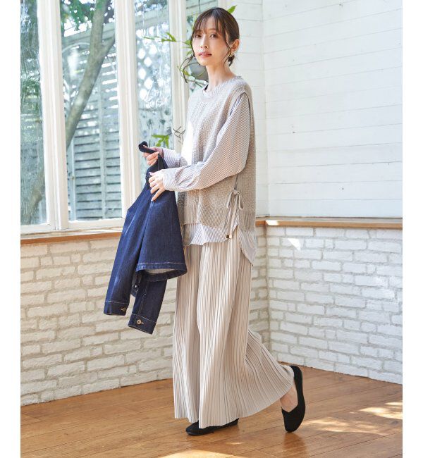 ikka「【雑誌InRed4月号掲載】カットプリーツワイドパンツ【親子コーデ】」|キュロット|