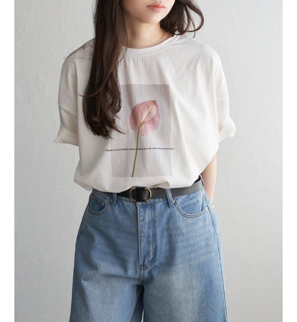 VENCE share style「綿天竺フラワープリントTシャツ」|Tシャツ・カットソー|