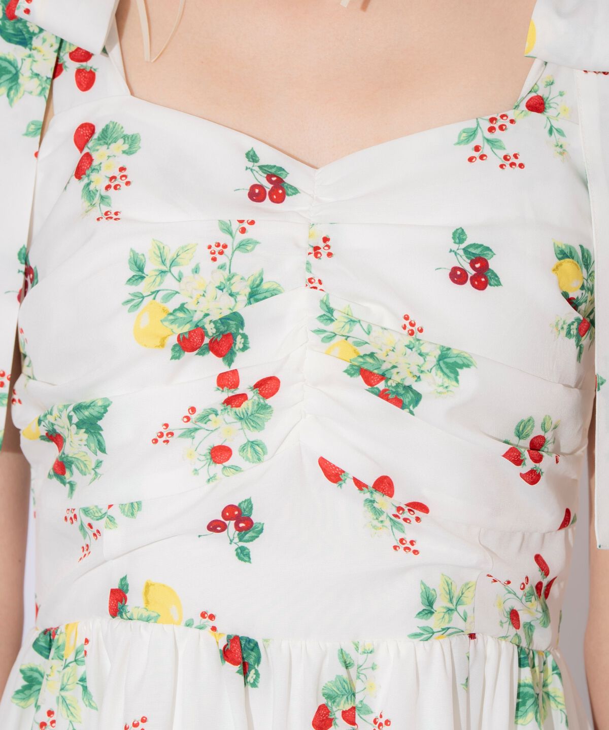 WILLSELECTION「リボンショルダーフルーツプリントワンピース」|ワンピース|