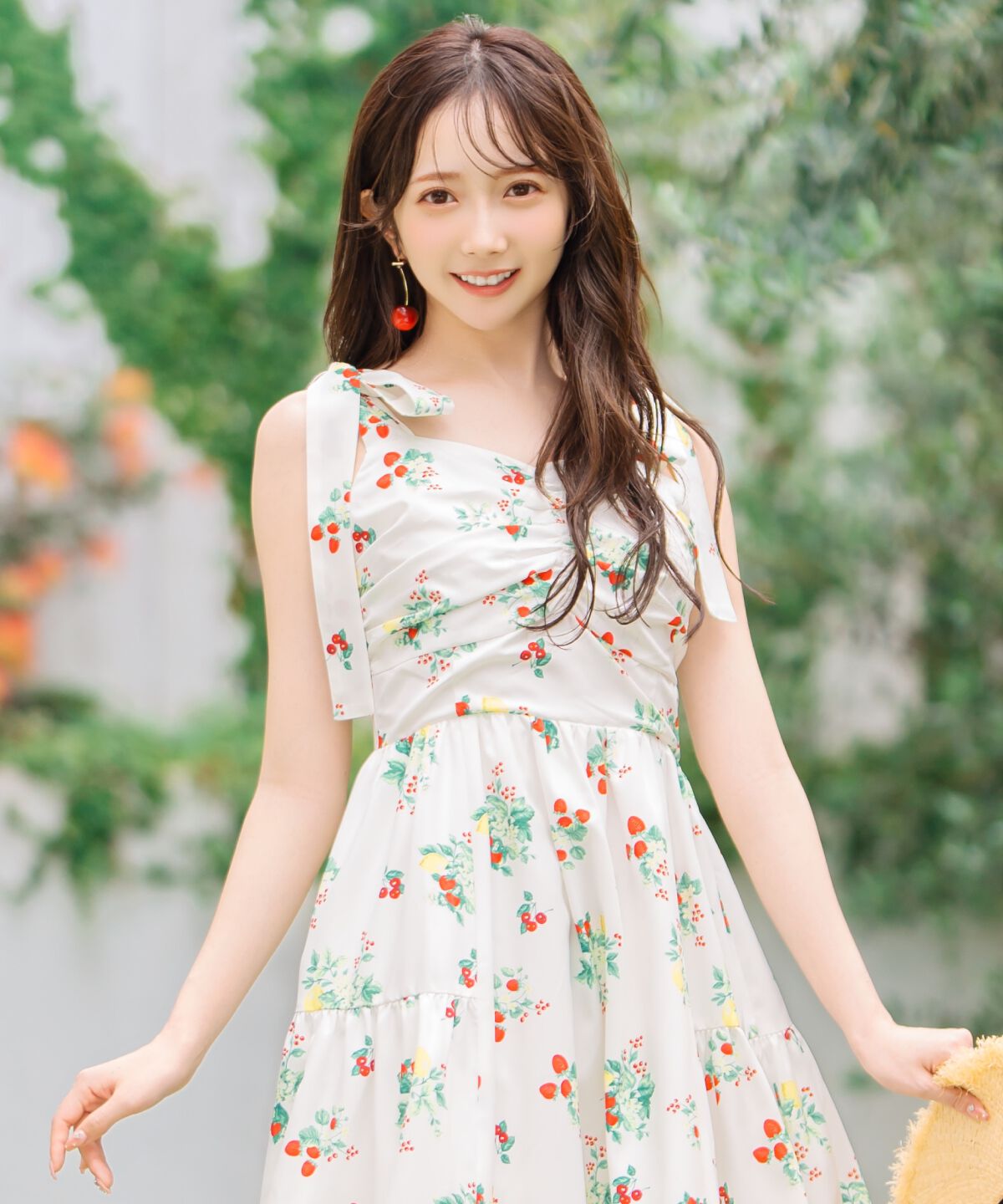 WILLSELECTION「リボンショルダーフルーツプリントワンピース」|ワンピース|