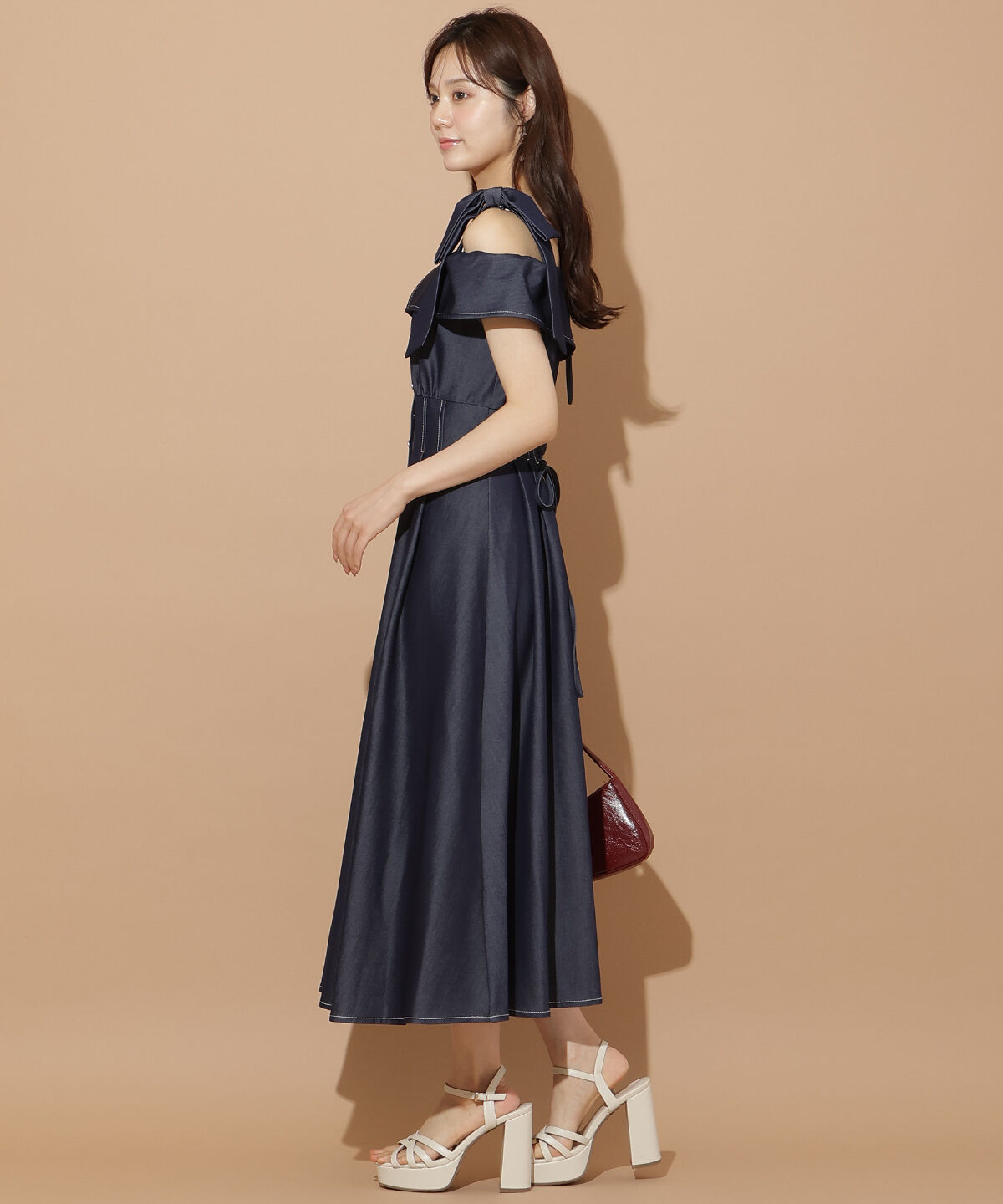 WILLSELECTION「リボンストラップオフショルシャツワンピース」|ワンピース|