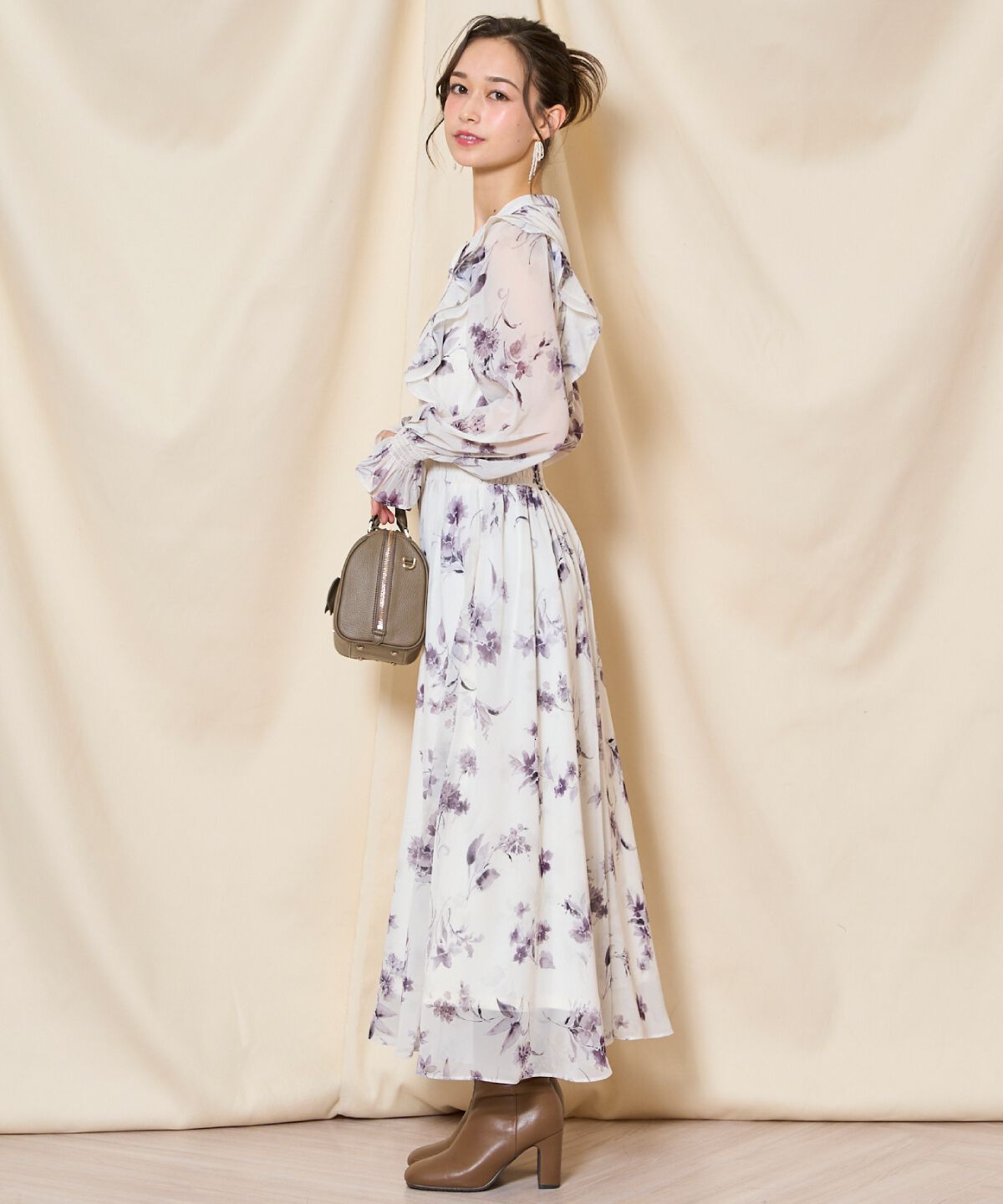 WILLSELECTION「フラワープリントウエストシャーリングワンピース」|ワンピース|