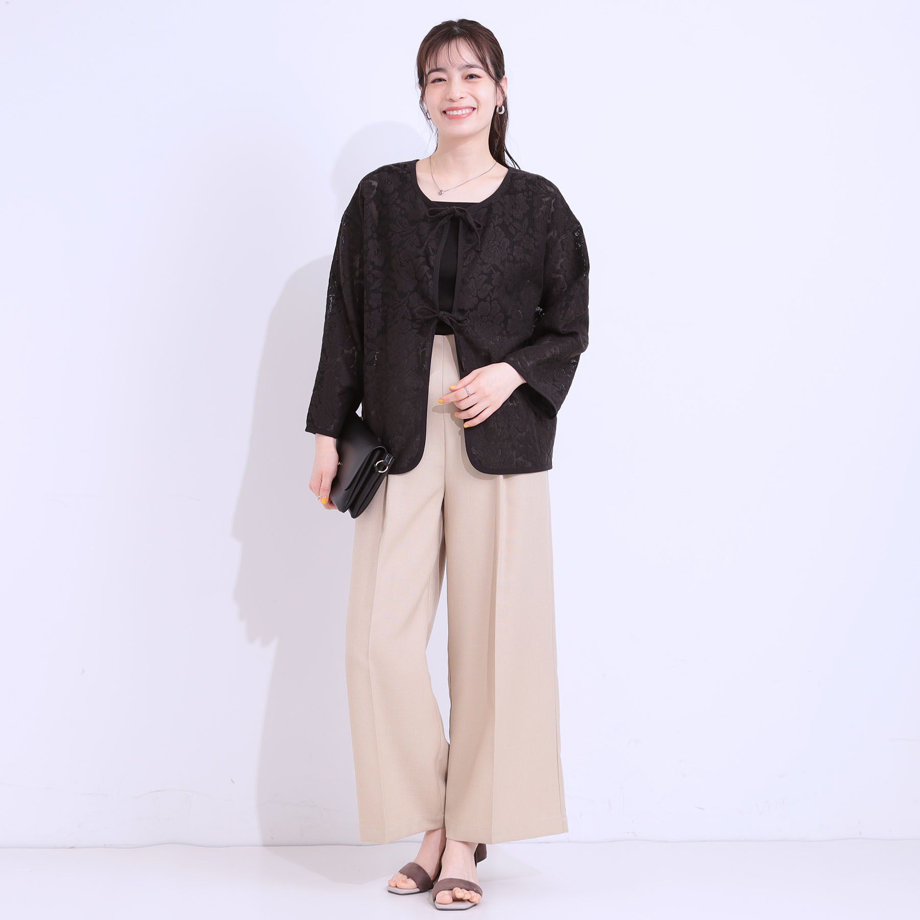 SHOO･LA･RUE「【前後2WAY/S-LL】メッシュ&times;レースがこなれ見え リボントップス」|Tシャツ・カットソー|