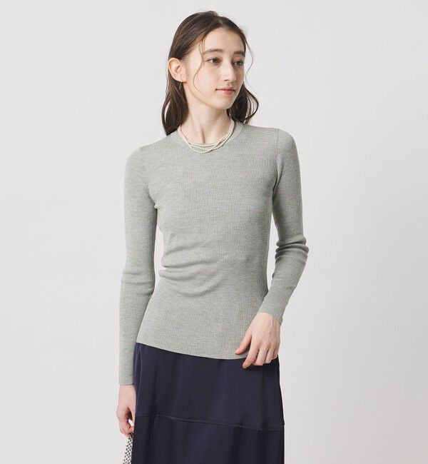 UNITED ARROWS「シルク リブ クルーネック ニット」|ニット・セーター|