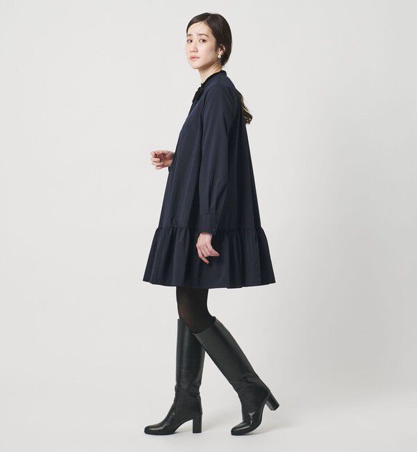 UNITED ARROWS「タフタ ギャザー ティアードワンピース ‐ウォッシャブル‐」|ワンピース|NAVY