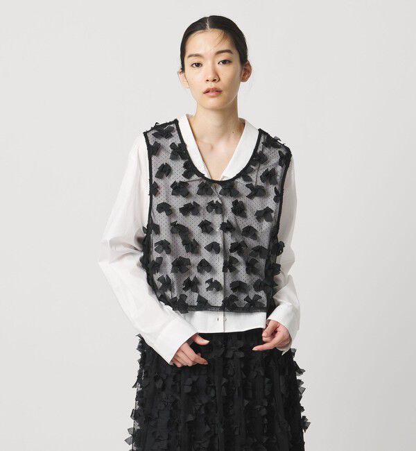 AEWEN MATOPH「＜AEWEN MATOPH＞ドットチュールリボンノースリーブ」|シャツ・ブラウス|BLACK