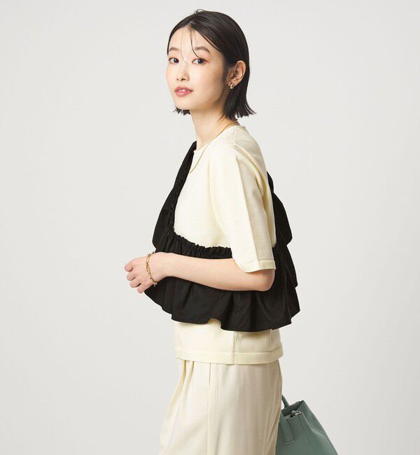 UNITED ARROWS green label relaxing「フリル ドッキング 5分袖 ニット プルオーバー ウォッシャブル」|ニット・セーター|