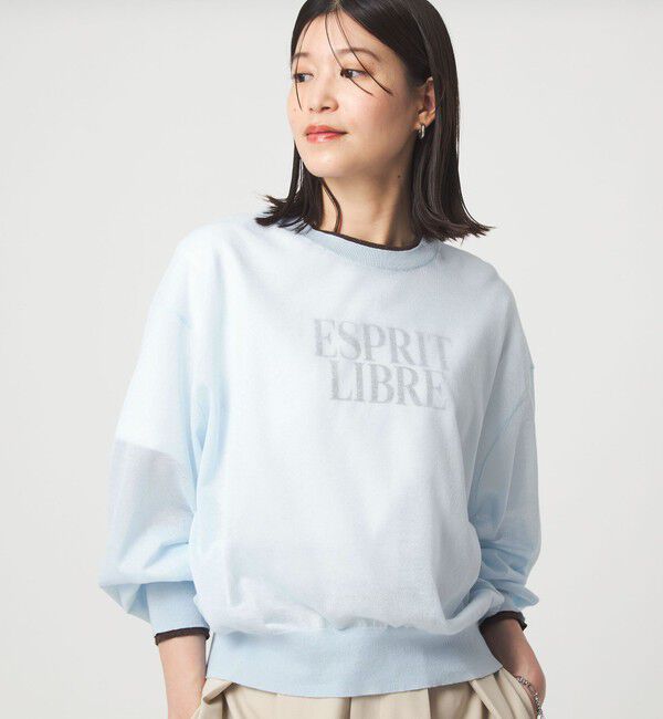 UNITED ARROWS green label relaxing「【WEB限定】＜at ease＞バイカラー シアー ニット プルオーバー」|ニット・セーター|LT.BLUE