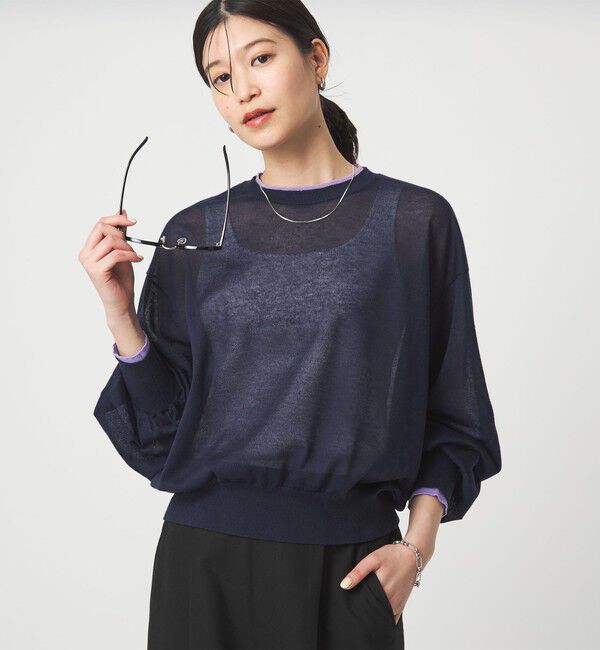 UNITED ARROWS green label relaxing「【WEB限定】＜at ease＞バイカラー シアー ニット プルオーバー」|ニット・セーター|