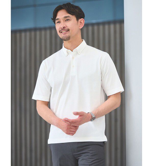 UNITED ARROWS green label relaxing「【WEB限定】JUST fit デイリー ドライ ボタンダウン 半袖 ポロシャツ -吸水速乾・抗菌-」|ポロシャツ|WHITE