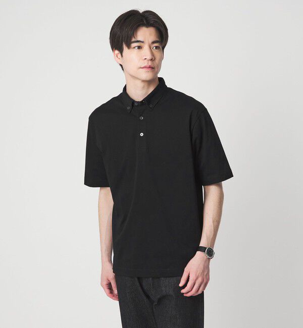 UNITED ARROWS green label relaxing「【WEB限定】JUST fit デイリー ドライ ボタンダウン 半袖 ポロシャツ -吸水速乾・抗菌-」|ポロシャツ|BLACK