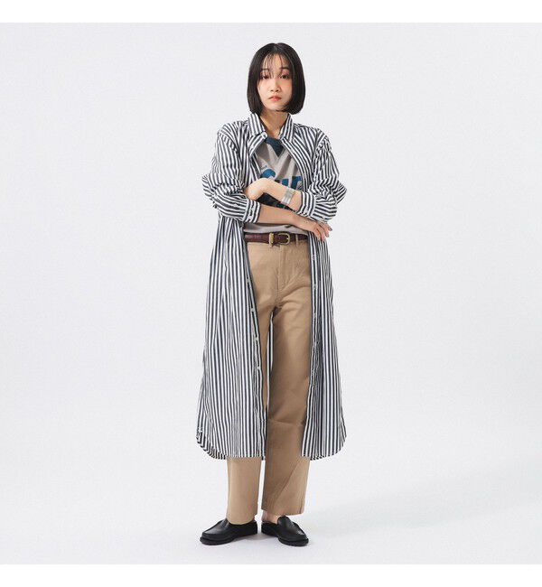 BEAMSBOY「ストライプ BD ワンピース ロングスリーブ」|ワンピース|BLACK