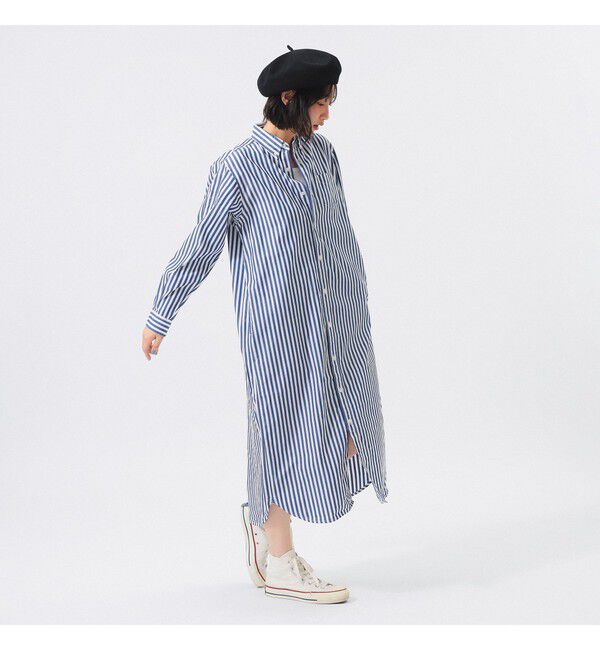 BEAMSBOY「ストライプ BD ワンピース ロングスリーブ」|ワンピース|NAVY