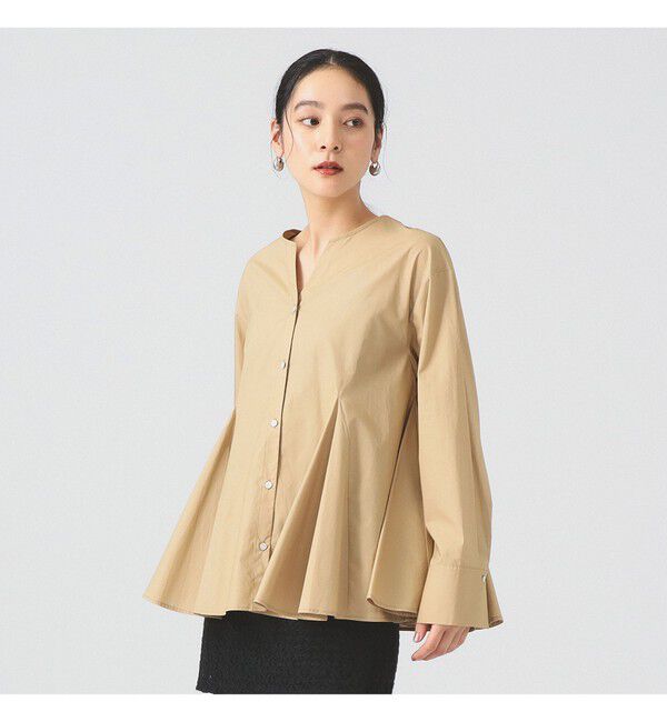 Ray BEAMS 「キーネック フレア ブラウス」|シャツ・ブラウス|BEIGE
