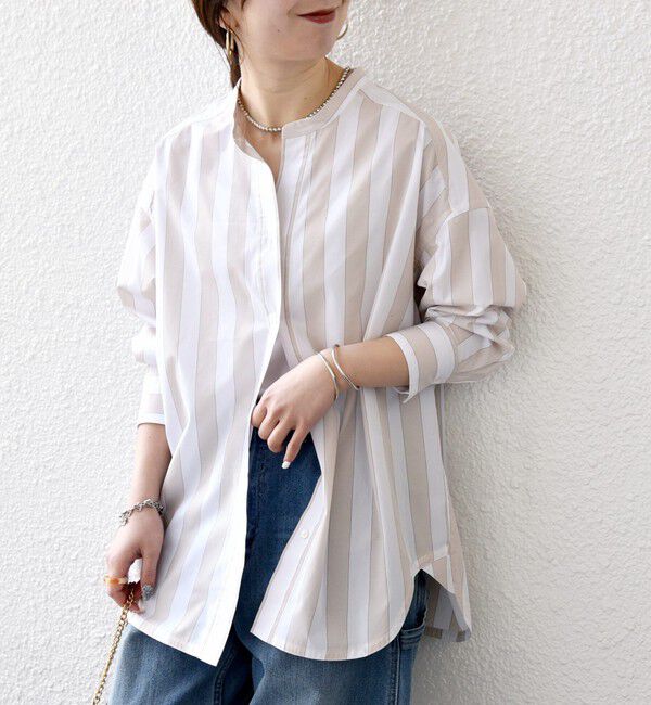 SHIPS any「SHIPS any:〈洗濯機可能〉REPREVE バンド カラー シャツ」|シャツ・ブラウス|ベージュ