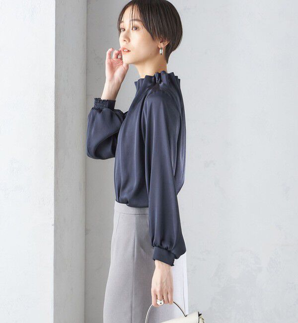 SHIPS for women「【一部WEB限定】〈手洗い可能〉ヴィンテージ サテン ネック ギャザー ブラウス」|シャツ・ブラウス|