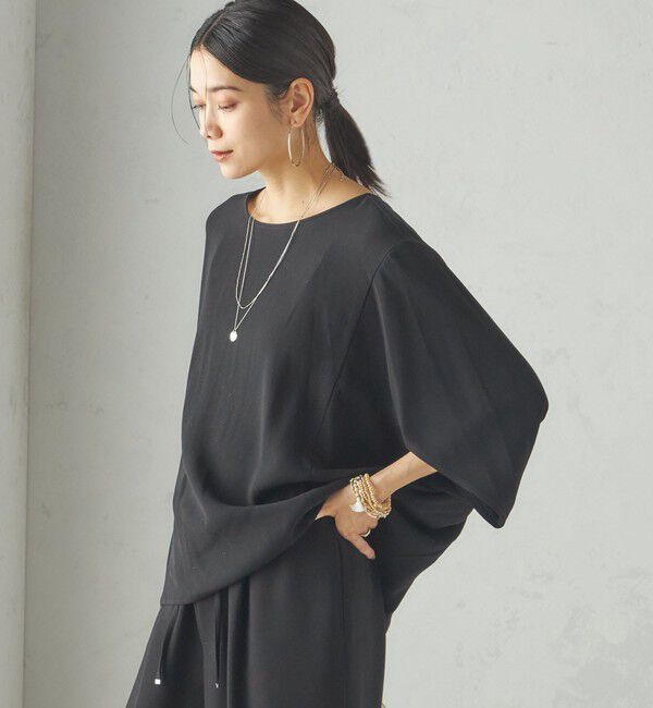 SHIPS for women「〈接触冷感 / 手洗い可能〉アセテート混 バック サテン ドルマン ブラウス」|シャツ・ブラウス|ブラック