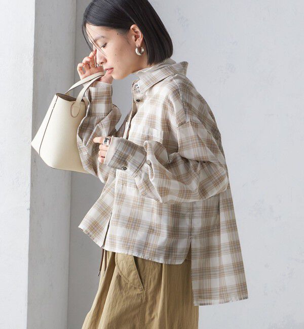 SHIPS for women「〈手洗い可能〉シアー チェック ロング スリーブ シャツ」|シャツ・ブラウス|ベージュ