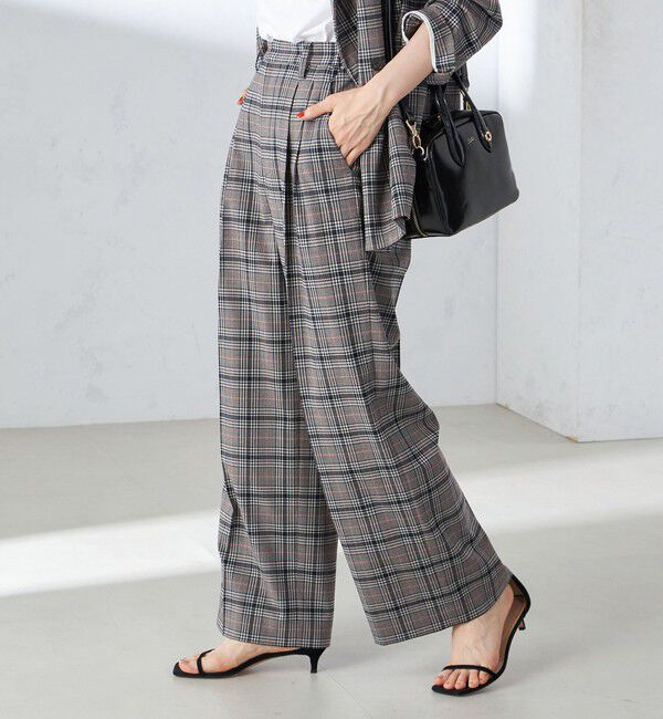 SHIPS for women「〈手洗い可能〉ウール混 チェック タック ワイド パンツ」|その他|