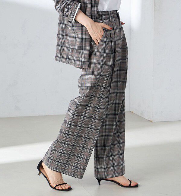 SHIPS for women「〈手洗い可能〉ウール混 チェック タック ワイド パンツ」|その他|