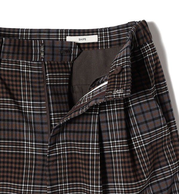 SHIPS for women「〈手洗い可能〉ウール混 チェック タック ワイド パンツ」|その他|