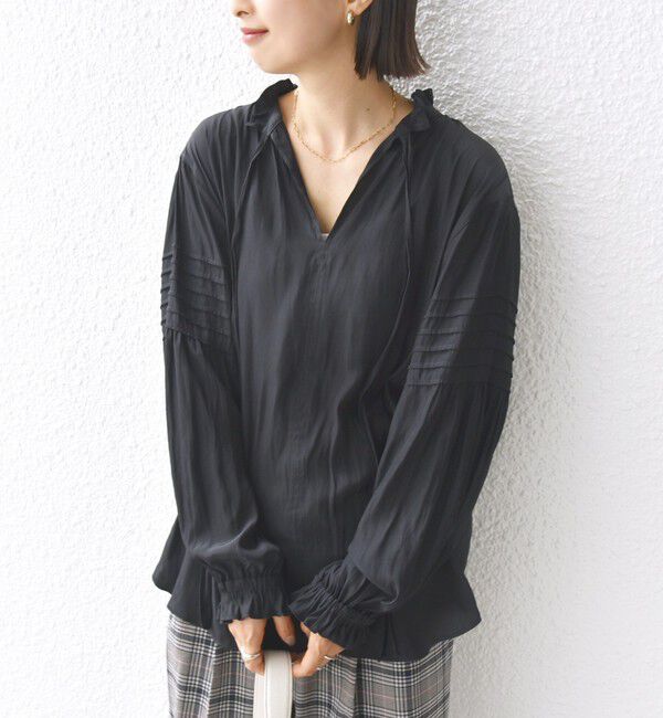 SHIPS for women「〈手洗い可能〉割繊 前後 2WAY 袖タック デザイン ブラウス」|シャツ・ブラウス|ブラック